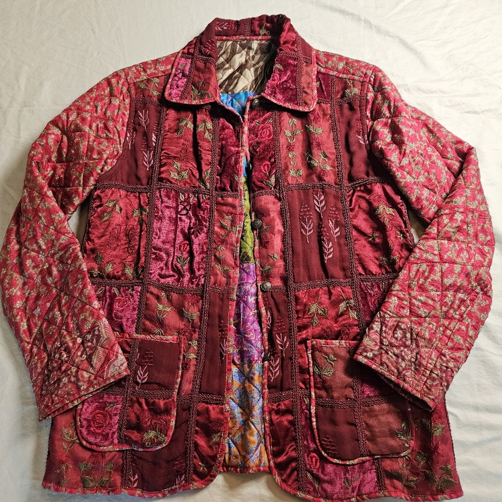 Vintage Coldwater Creek Reversible Velvet Jacket XS Boho Y2K Grandmacore Quilted